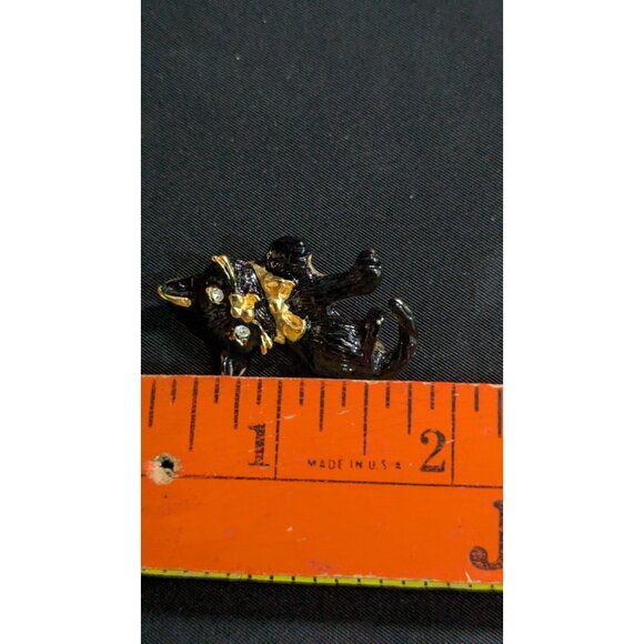 Black Cat Brooch Pin With Gold Bow & Rhinestones Retro Style 2” Vintage Accessor - Picture 6 of 6